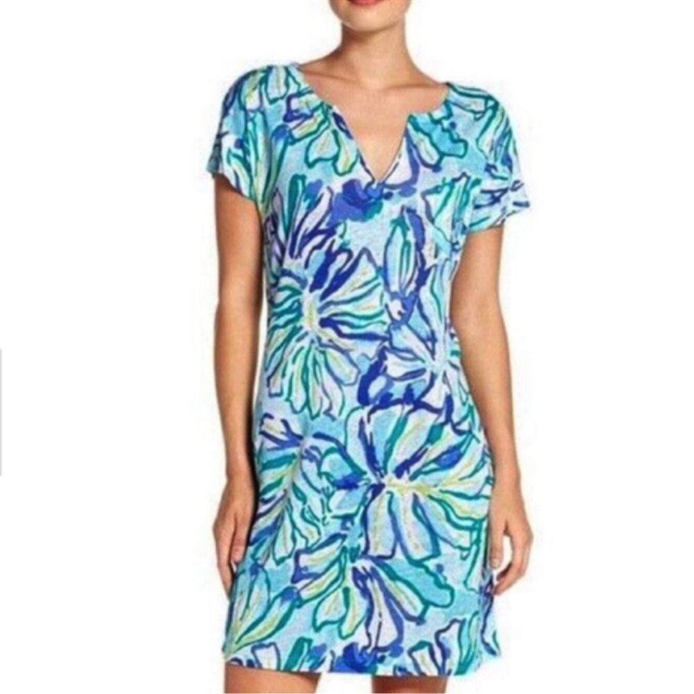 Lilly Pulitzer Duval Dress Pool Blue Stay Cool Linen Size Medium